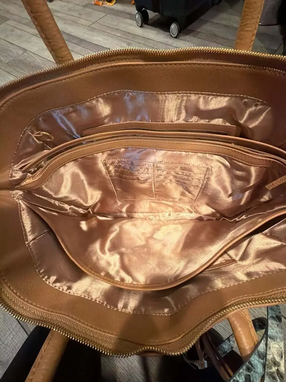 JOY & IMAN Genuine Leather Multi-Pocket Satchel Tote Bag
